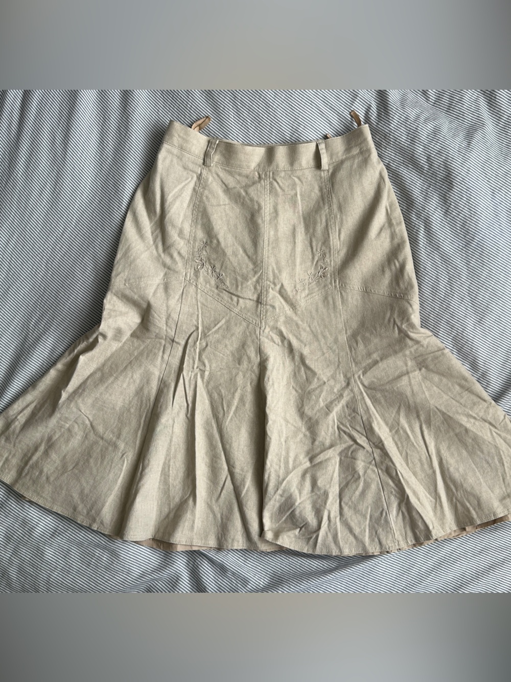 Beige A-Line Fit and flare linen embroidered Women's Skirt